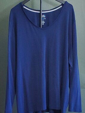 Croft & Barrow Women's Plus Size Classic Tee Long Sleeve 3X V-Neck Blue